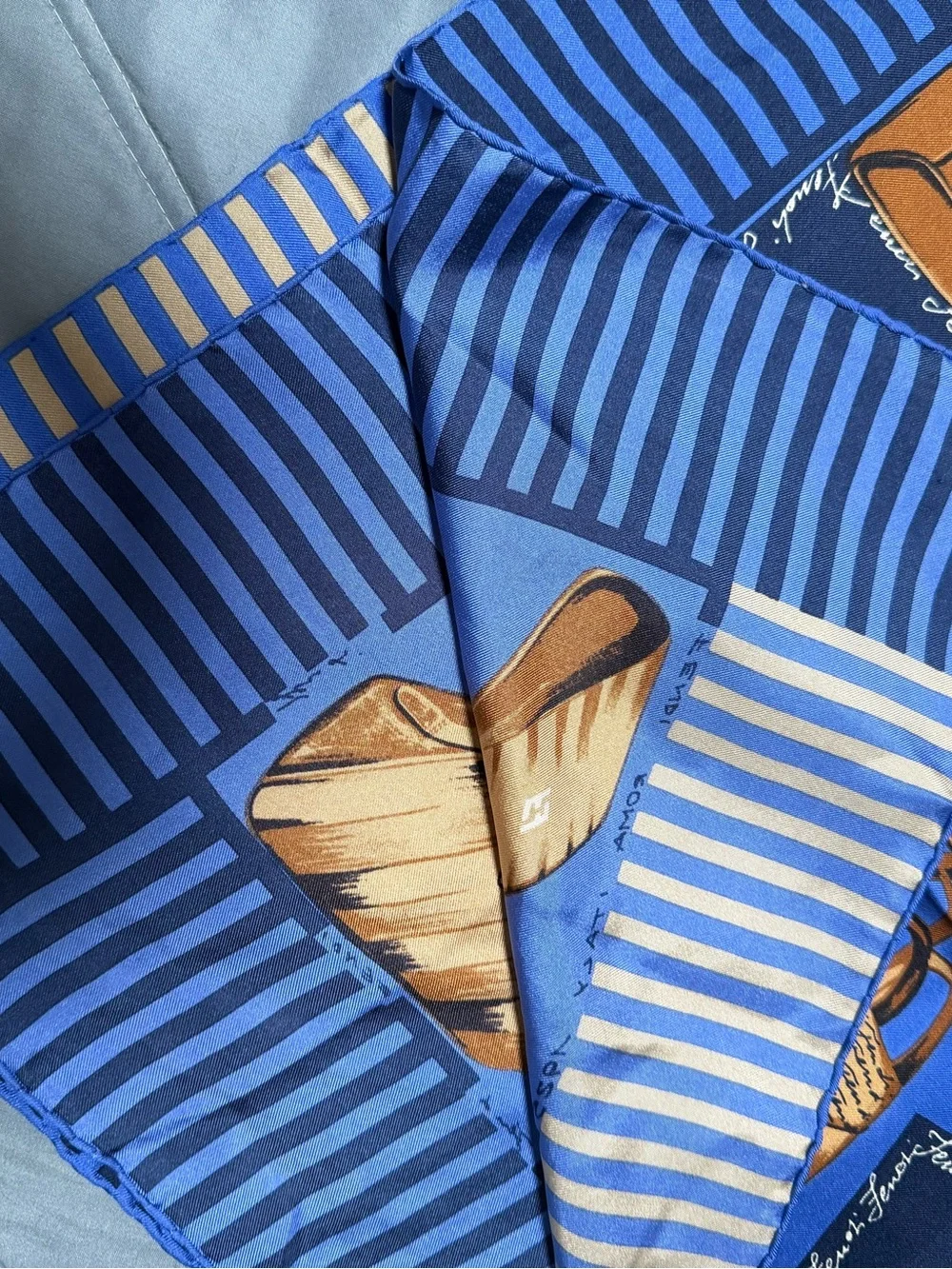FENDI Blue Printed Silk Pocket Square